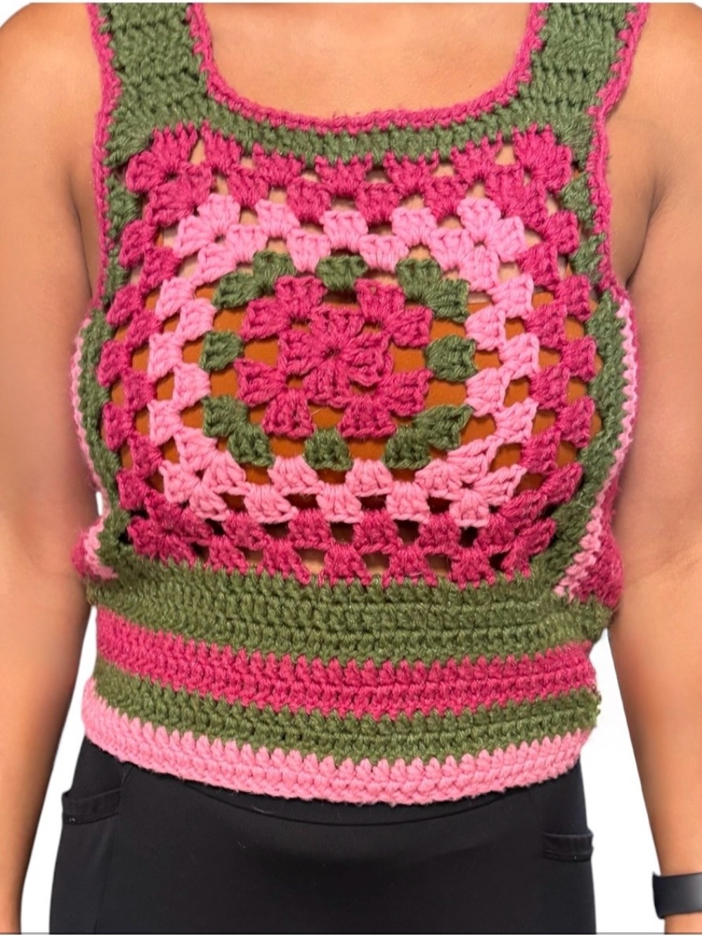 Vintage Handmade Crochet Granny Square Tank Top Vest
